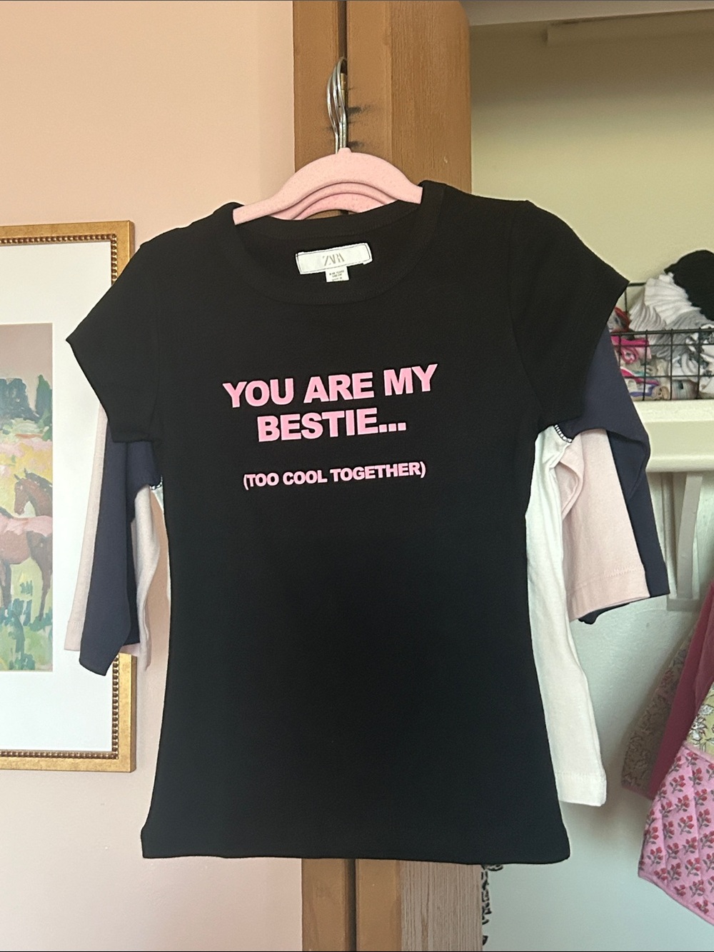 Zara Kids Black Short Sleeve Tee with Pink "You Are My Bestie" Graphic